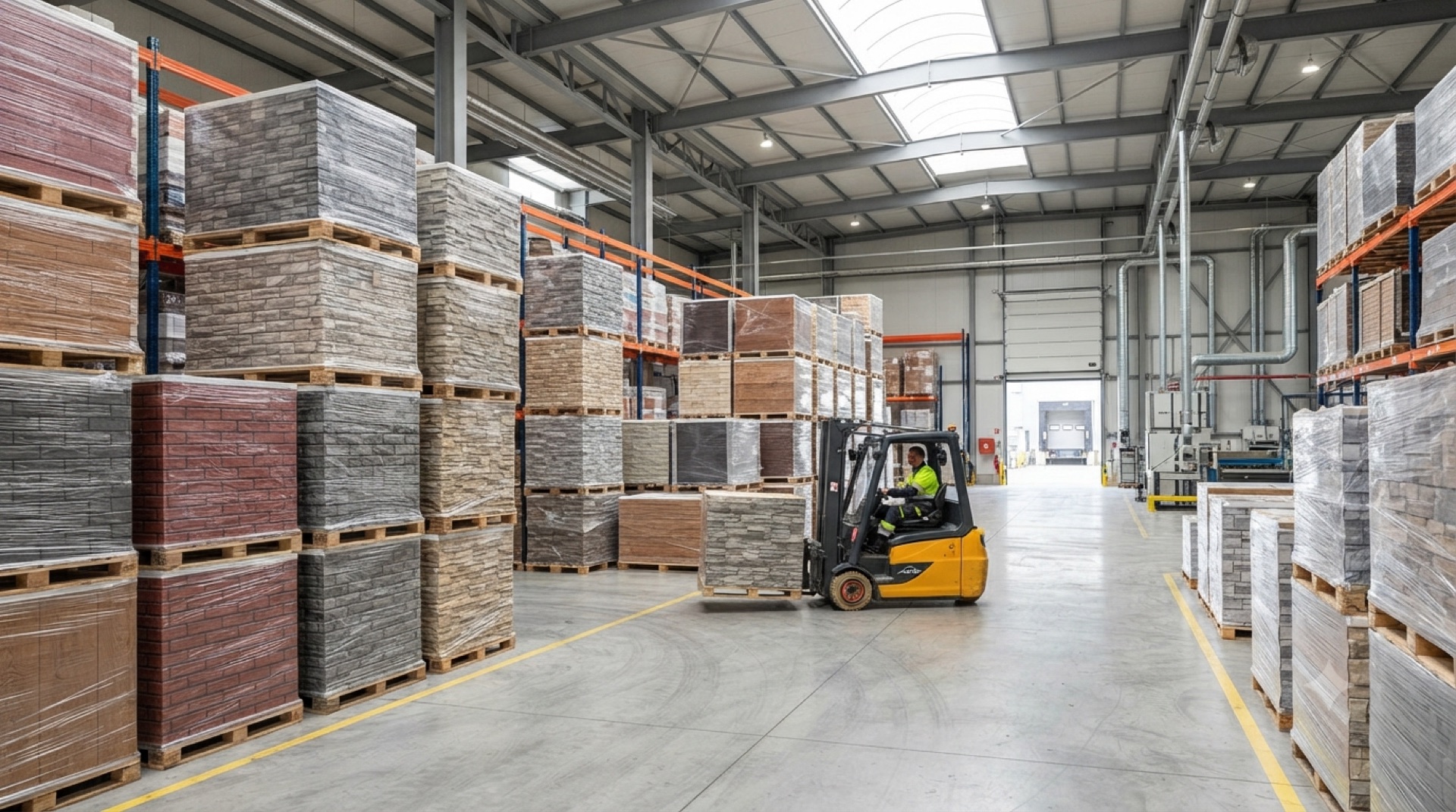 Stacks of finished metal carved insulation panels in the Jinhaofeng warehouse