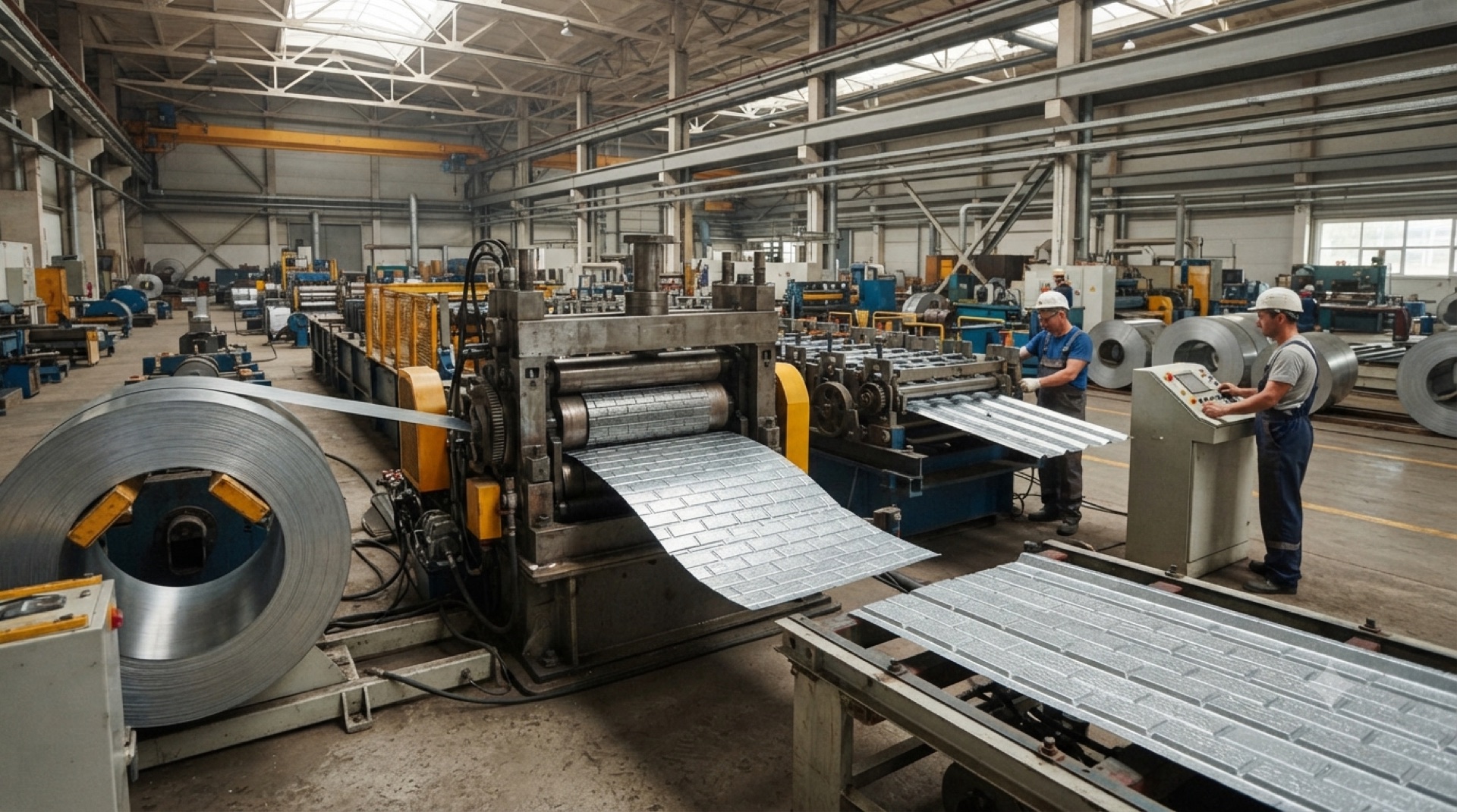 Galvanized steel coil feeding the embossing press line